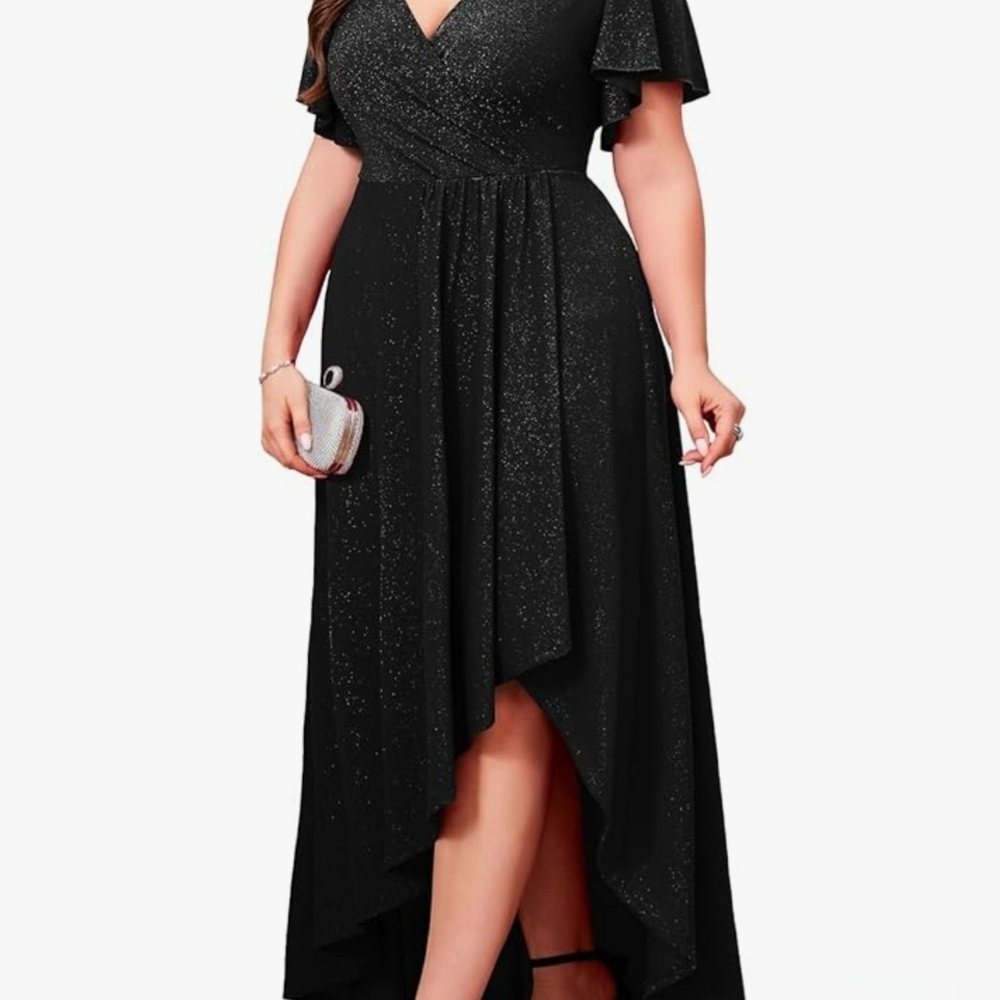 Chic Black Maxi Dress with Glitter Detail Womens 3XL Formal Dress